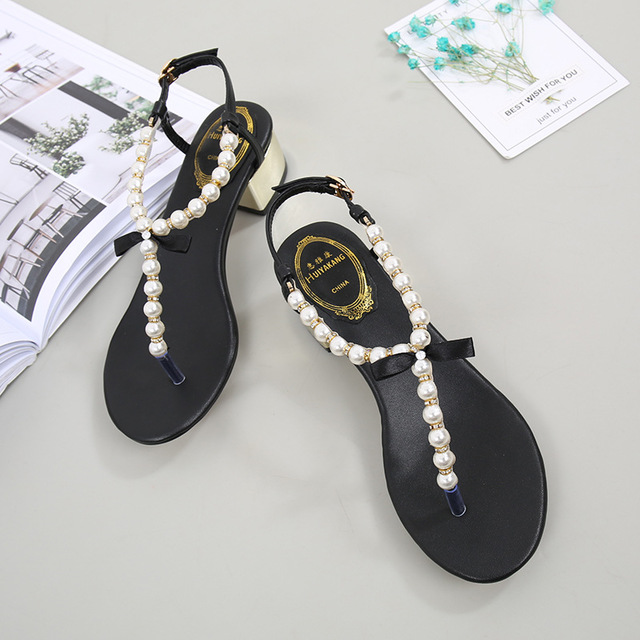 Summer Pearl Thick Heel Sandals