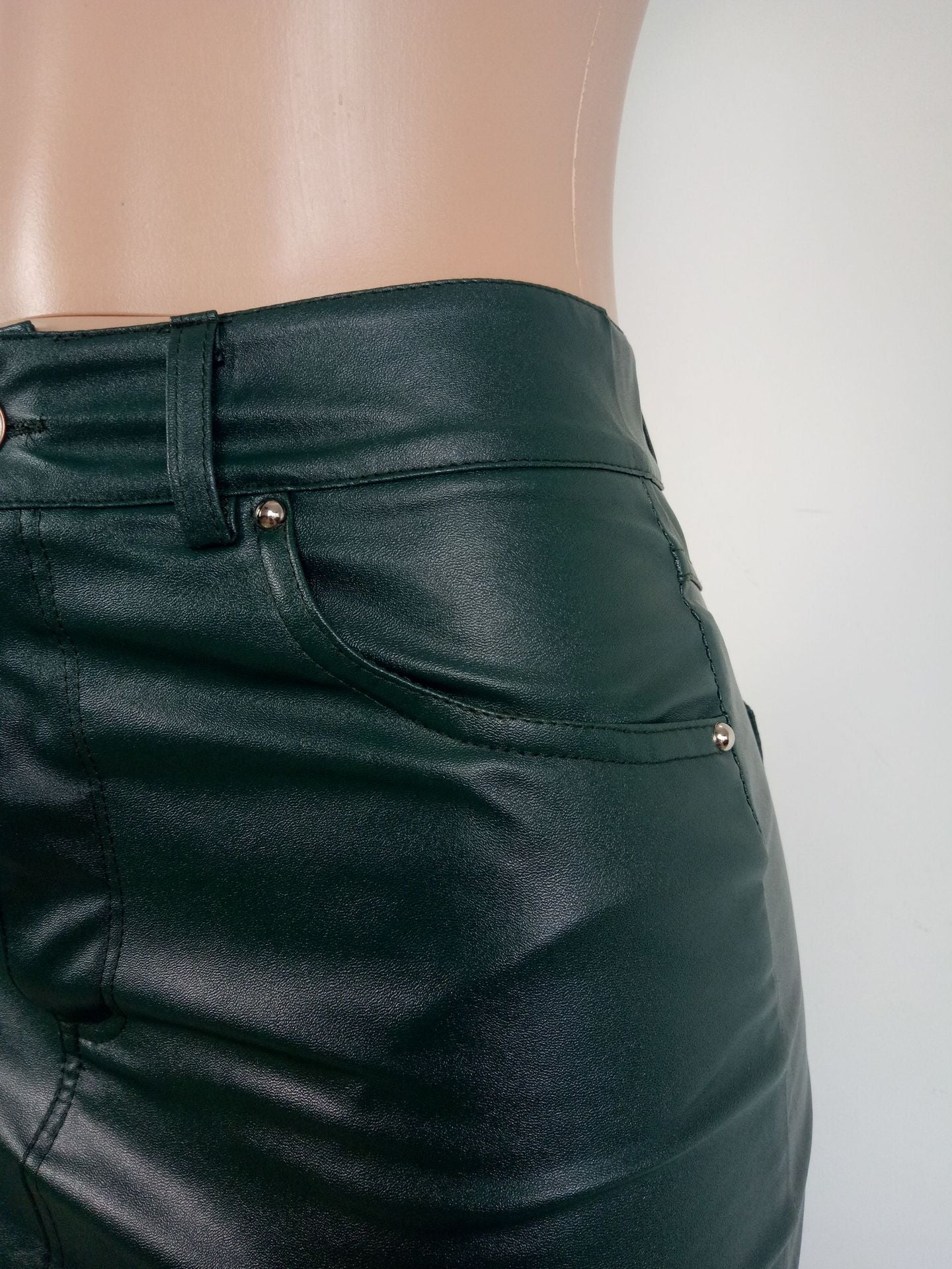 Trim Front Slit Leather Skirt