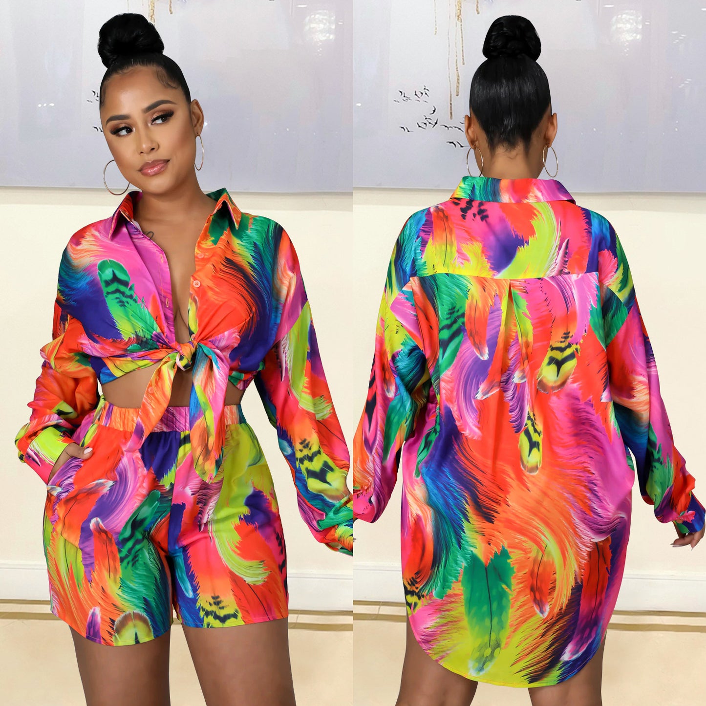 Casual Multi Color Printed Two Piece Set