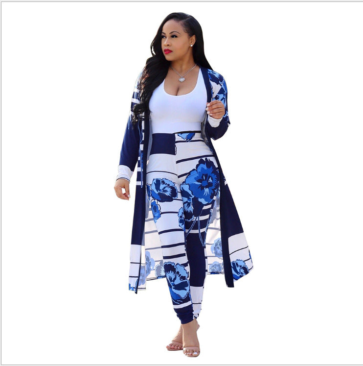 Two-piece Long-sleeved Printed Jacket Cloak And Leggings