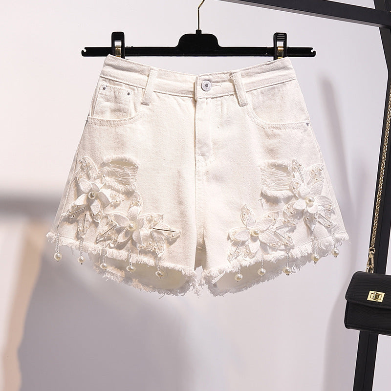 Embroidery Beads Denim Shorts For Women
