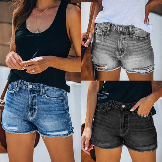 Summer Hole Denim Shorts Jeans