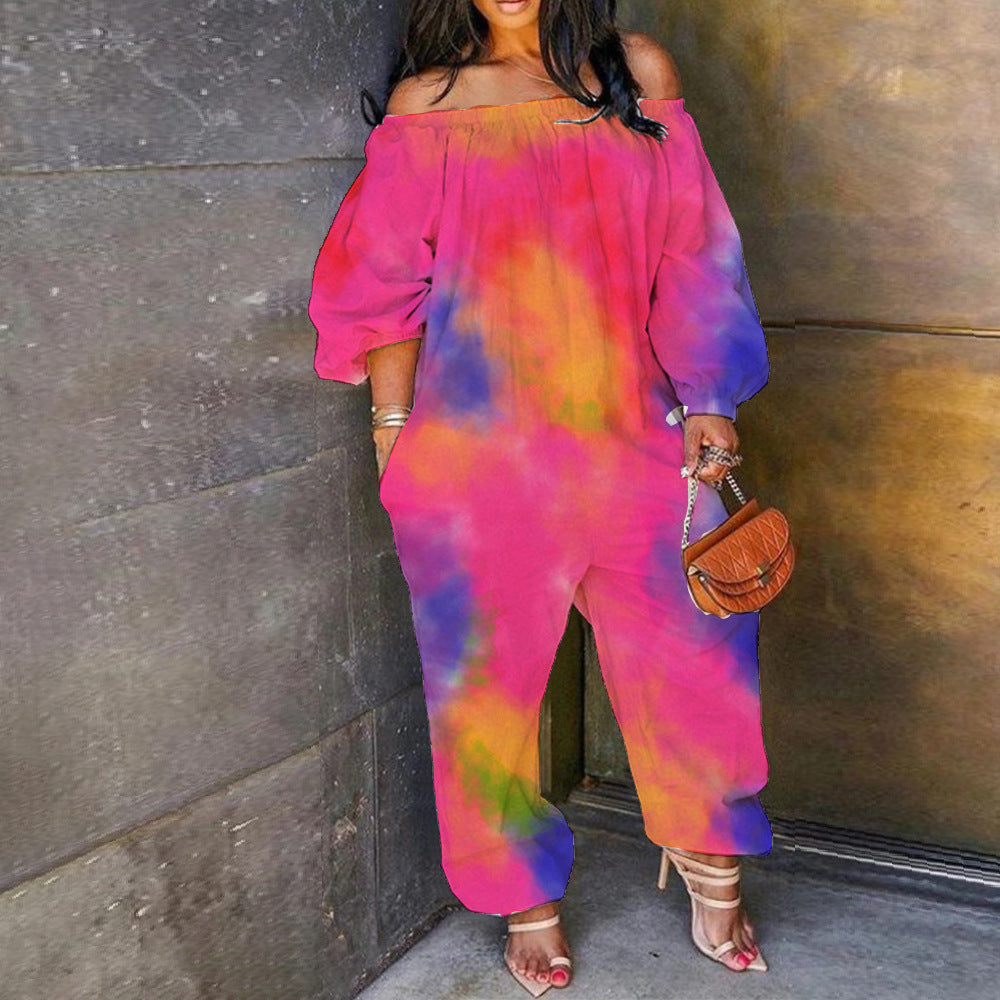 Multi Color Tie-Dye Printed Long-Sleeved Jumpsuit