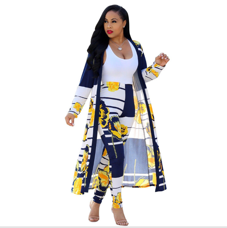 Two-piece Long-sleeved Printed Jacket Cloak And Leggings