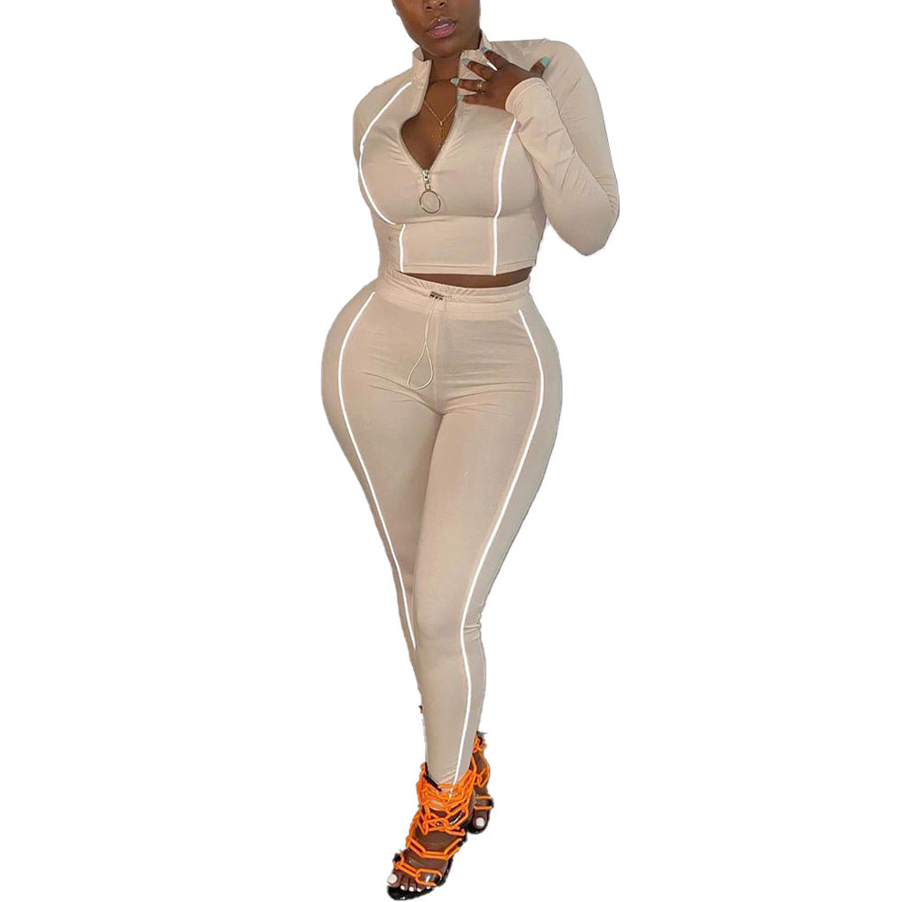 2 Piece Activewear Set Long Sleeve Zip Top Leggings