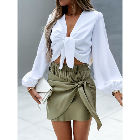 Casual Lace-Up Skirt Style Short Skirt