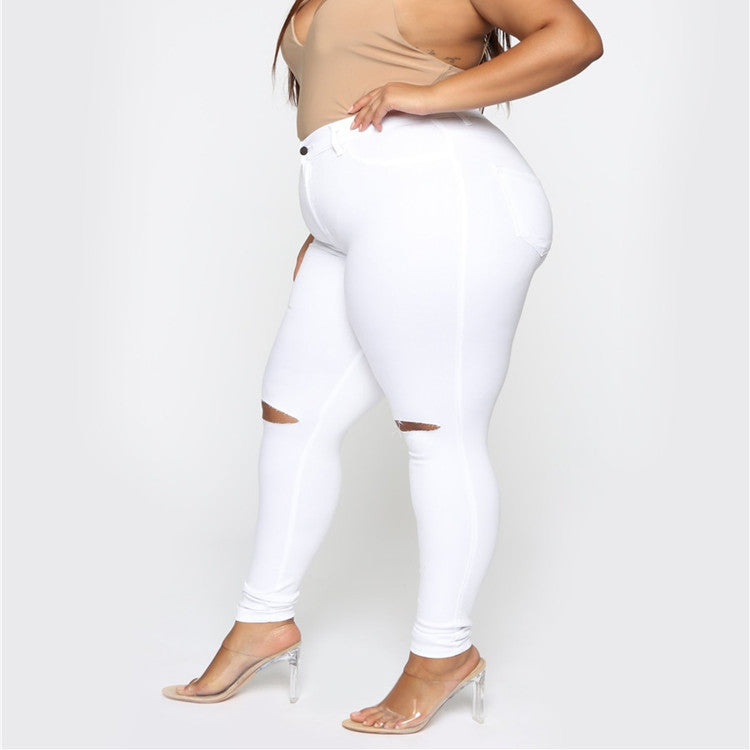 Solid Color White Pants With Leg Holes