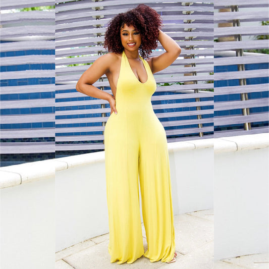 Sleeveless Solid Color Wide Leg Jumpsuit