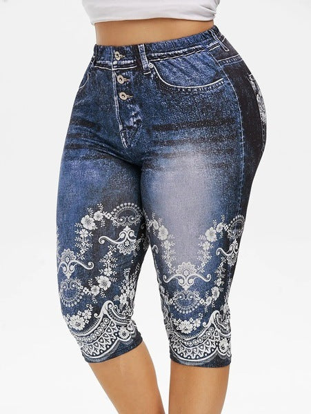 Denim Yoga Jeans Leggings High Waist Capri Pants Jeggings