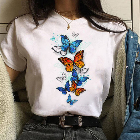 Fashion Butterfly Print Short Sleeve T-Shirt