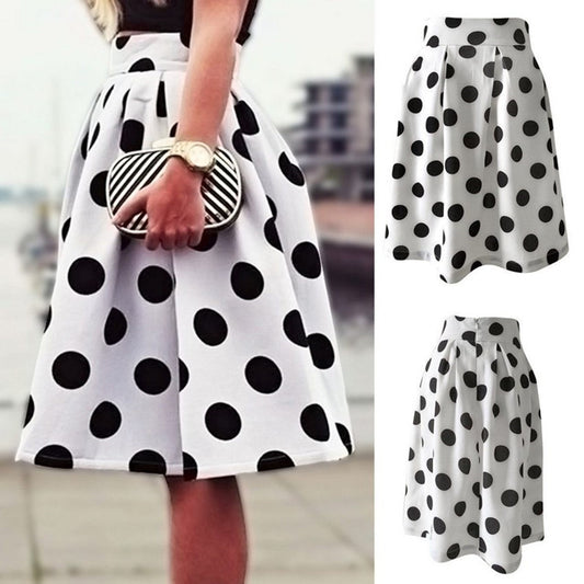 Polka Dot Slim Half Body Pleated Puff Skirt