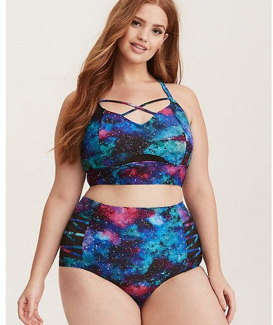 Multi-Color Splatter Printed Split Swimsuit