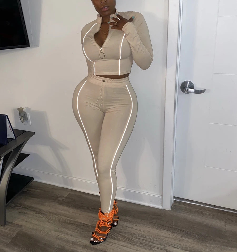 2 Piece Activewear Set Long Sleeve Zip Top Leggings