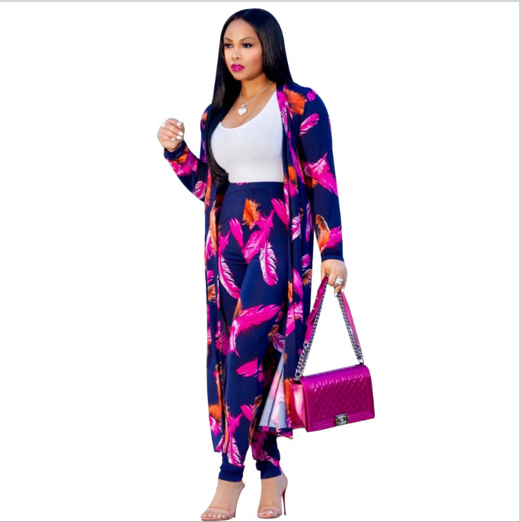 Two-piece Long-sleeved Printed Jacket Cloak And Leggings