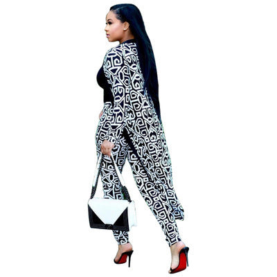 Two-piece Long-sleeved Printed Jacket Cloak And Leggings