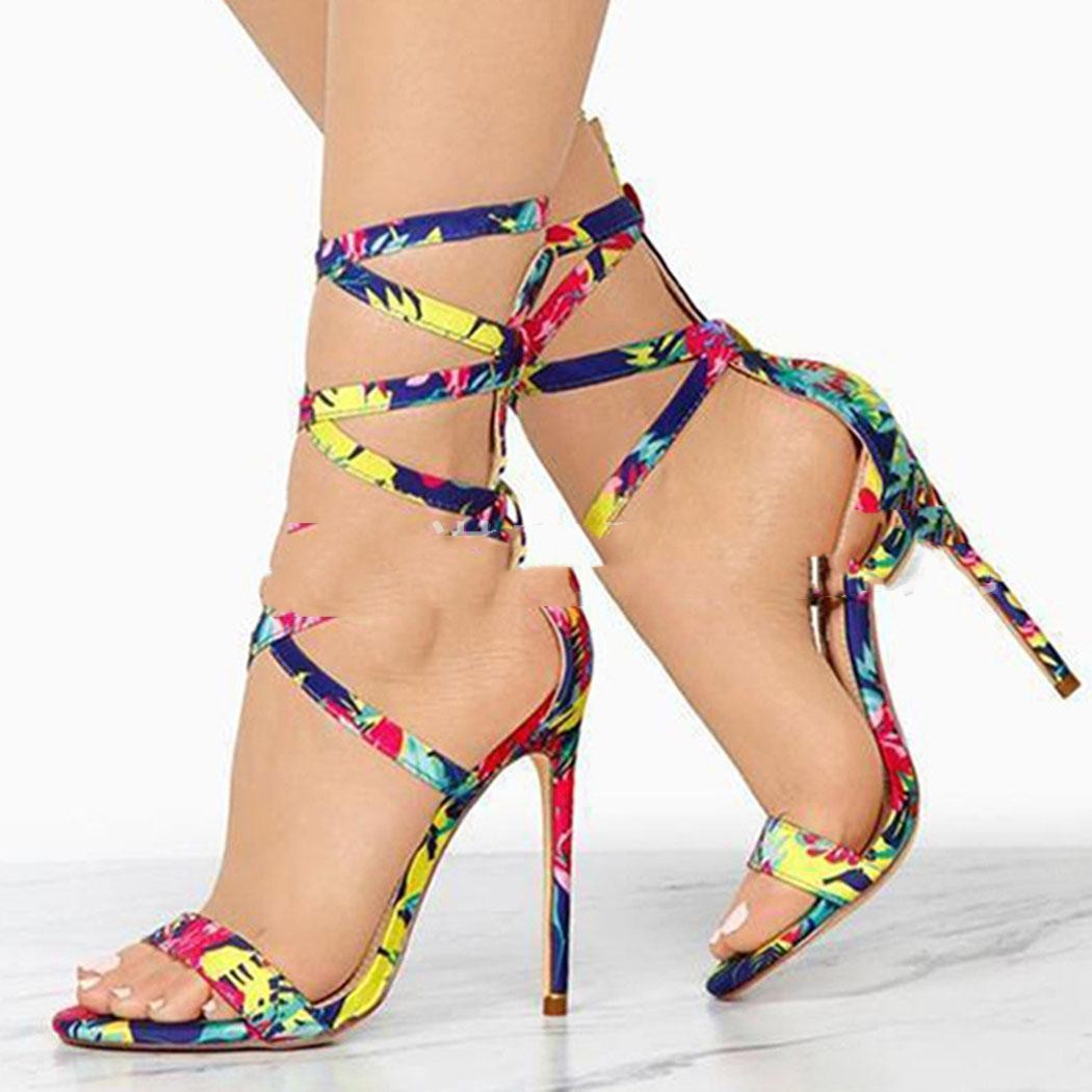 European And American Fashion Multicolor Stiletto Strap High-heeled Sandals