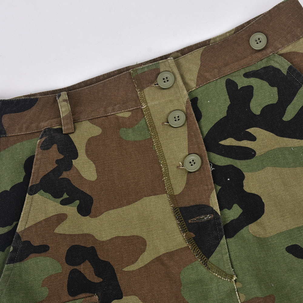 Multi Color Camouflage Slit Long Skirt