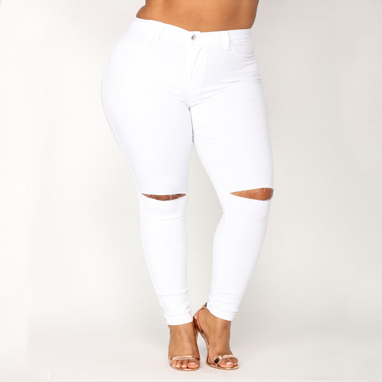 Solid Color White Pants With Leg Holes