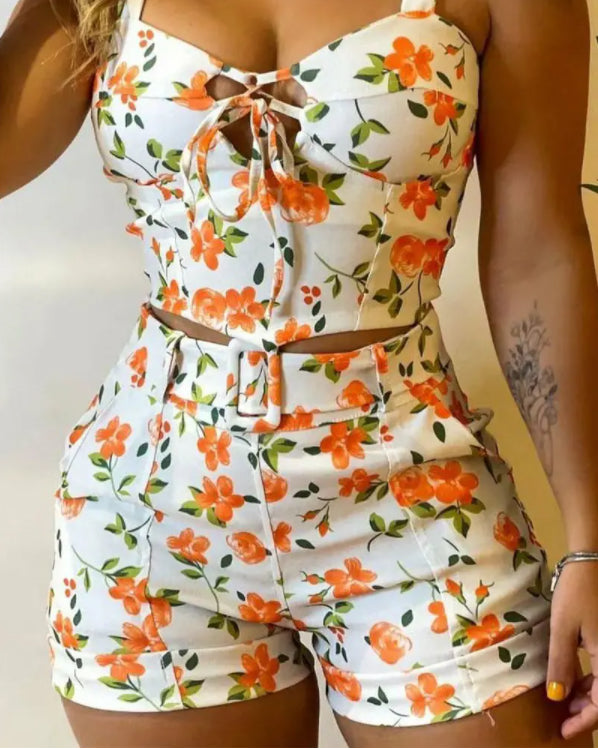 Flower Printed Multi Color Short Suit