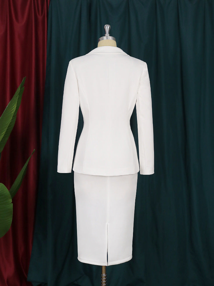 Lapel Long Sleeve Button Slim Top Suit High Waist Dress