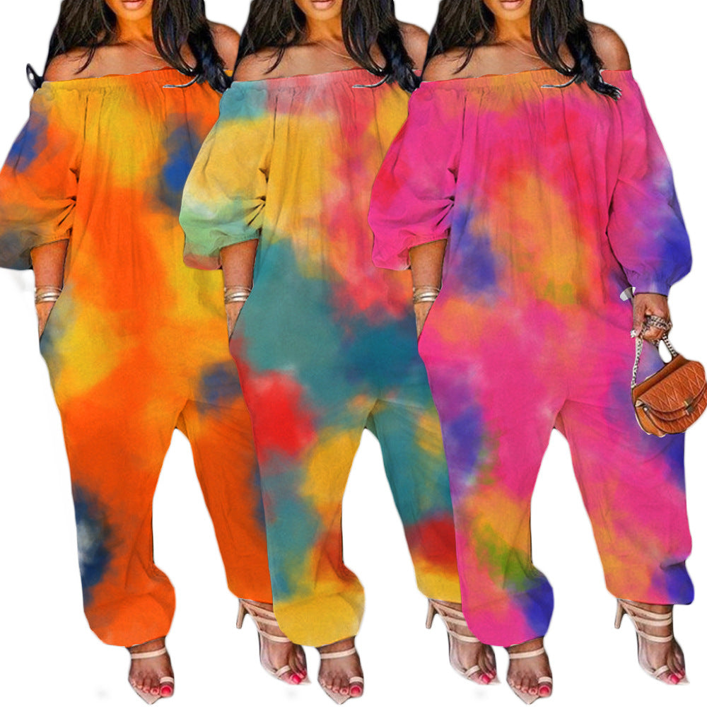 Multi Color Tie-Dye Printed Long-Sleeved Jumpsuit