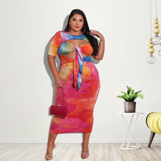 Multi Color Tie Dye Printed Fashion Dress