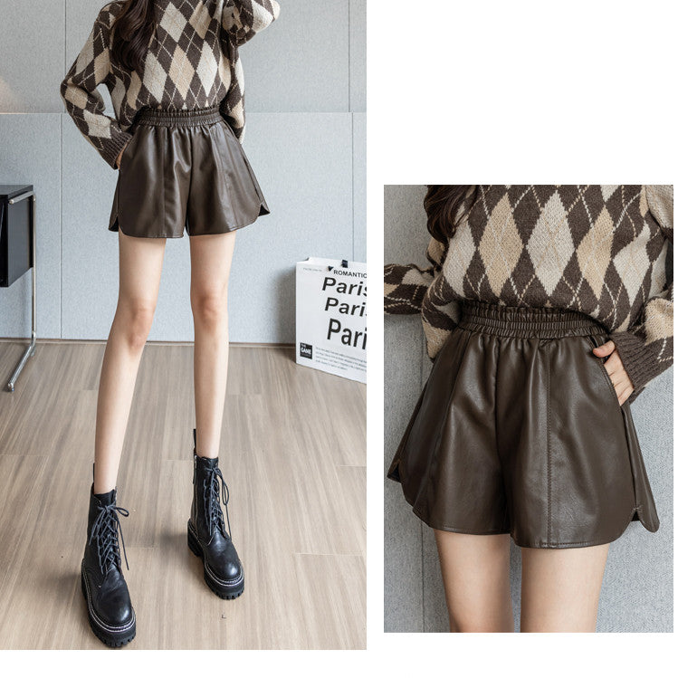 Solid Color Elastic Waist Casual Shorts