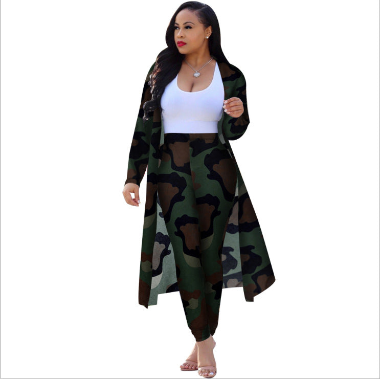 Two-piece Long-sleeved Printed Jacket Cloak And Leggings