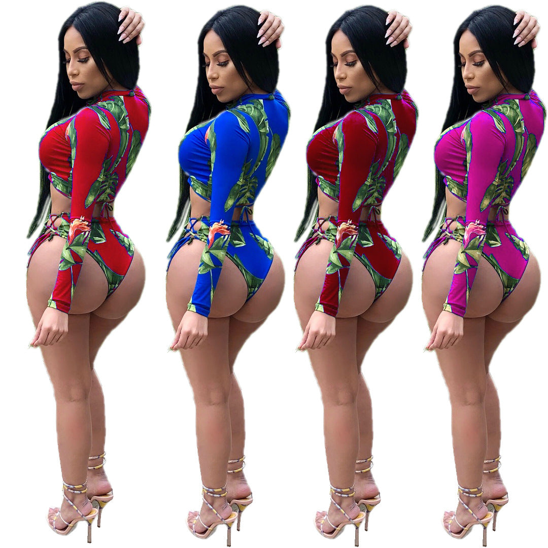 Multicolor Tight Two Piece Swimsuit Set