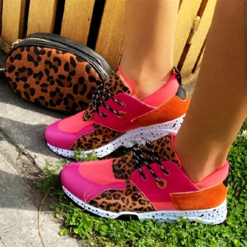 Large Size Sports Casual Shoes Snakeskin Leopard Print Round Toe Sneakers