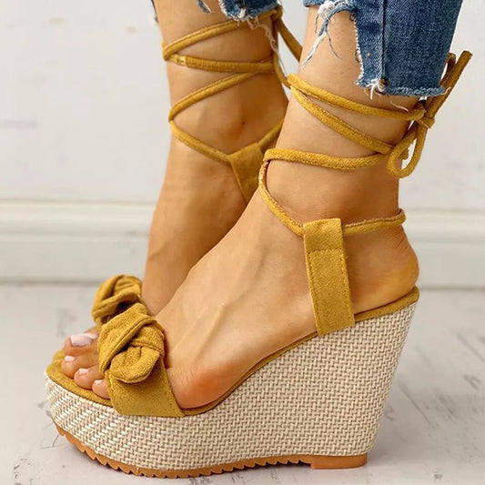 Fashionable Wedge Fish Mouth Bow Sandals
