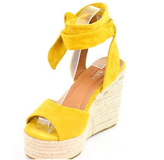 Wedge Heel Bag Woven Bottom Hollow Fish Mouth And Bowknot Sandals