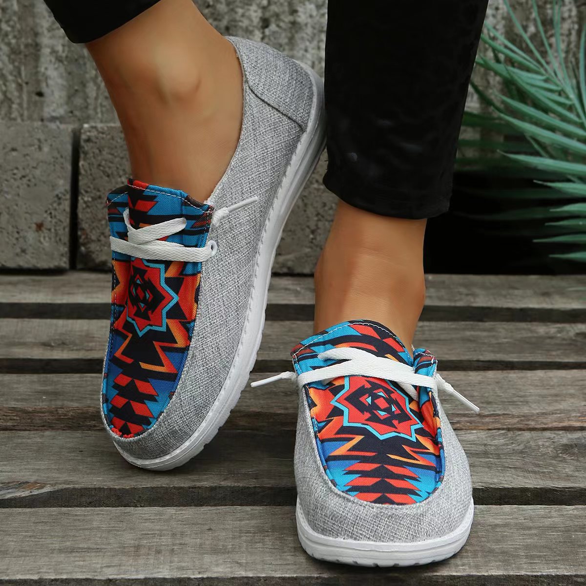 Canvas Shoes Patchwork Flats Shoes Running Walking Sneakers Women