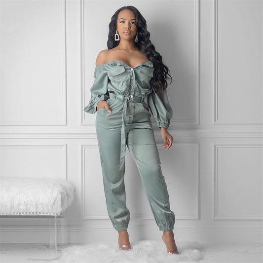 Women's Solid Color Streetwear Off Shoulder Jumpsuit