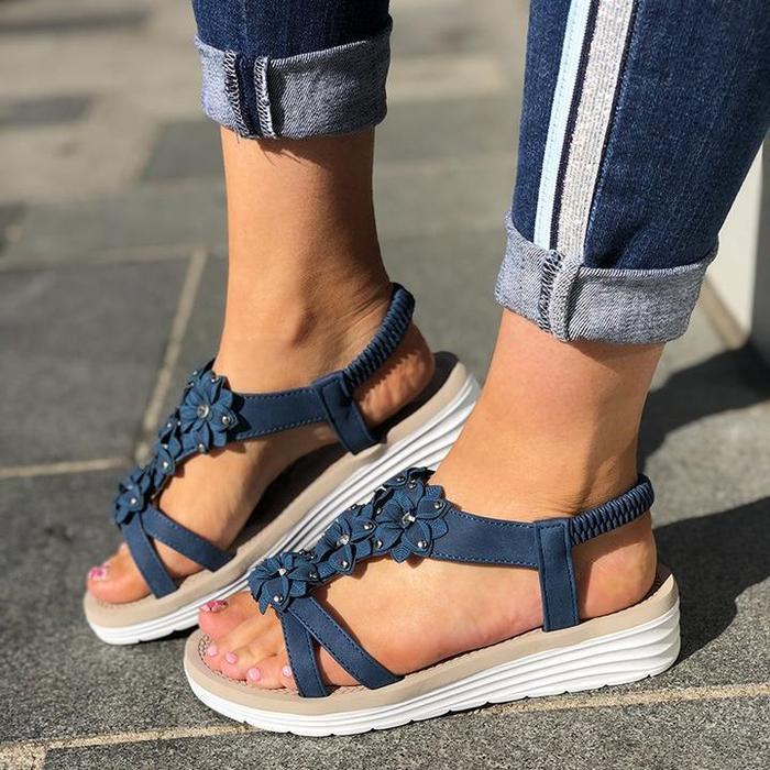 College Style Flat Flower Sandals