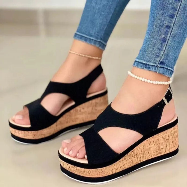 Wedge Heel Fish Mouth Sandals Women's Thick Sole Sponge Cake