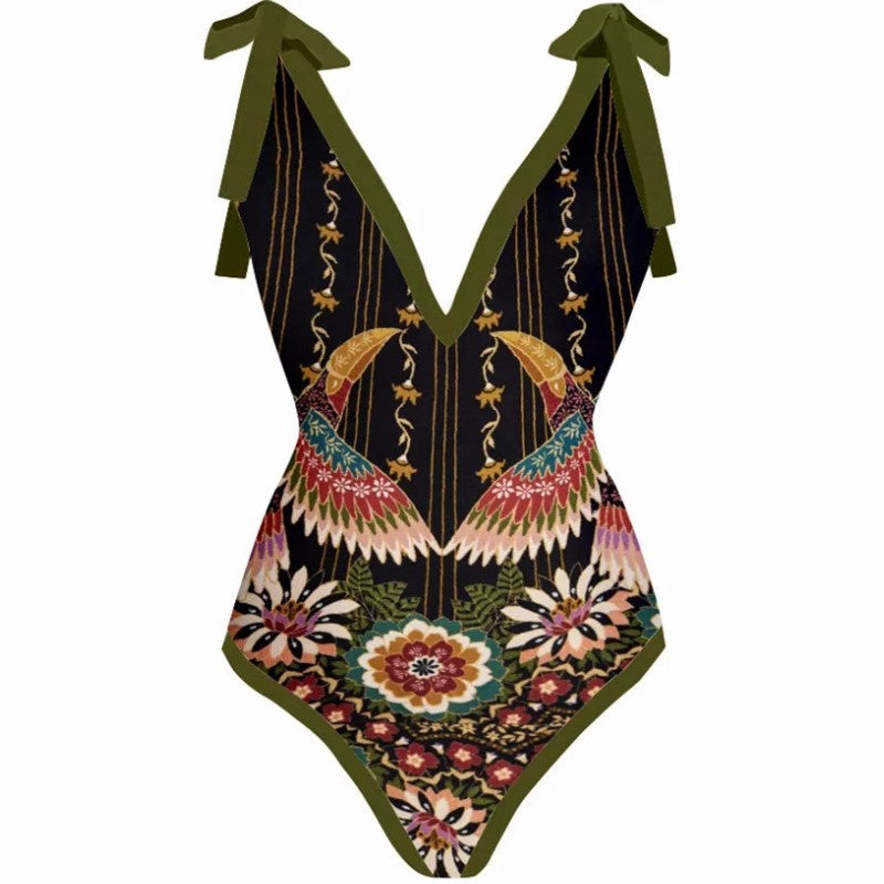 Vintage Printed Multi-Colored One Piece Swimsuit
