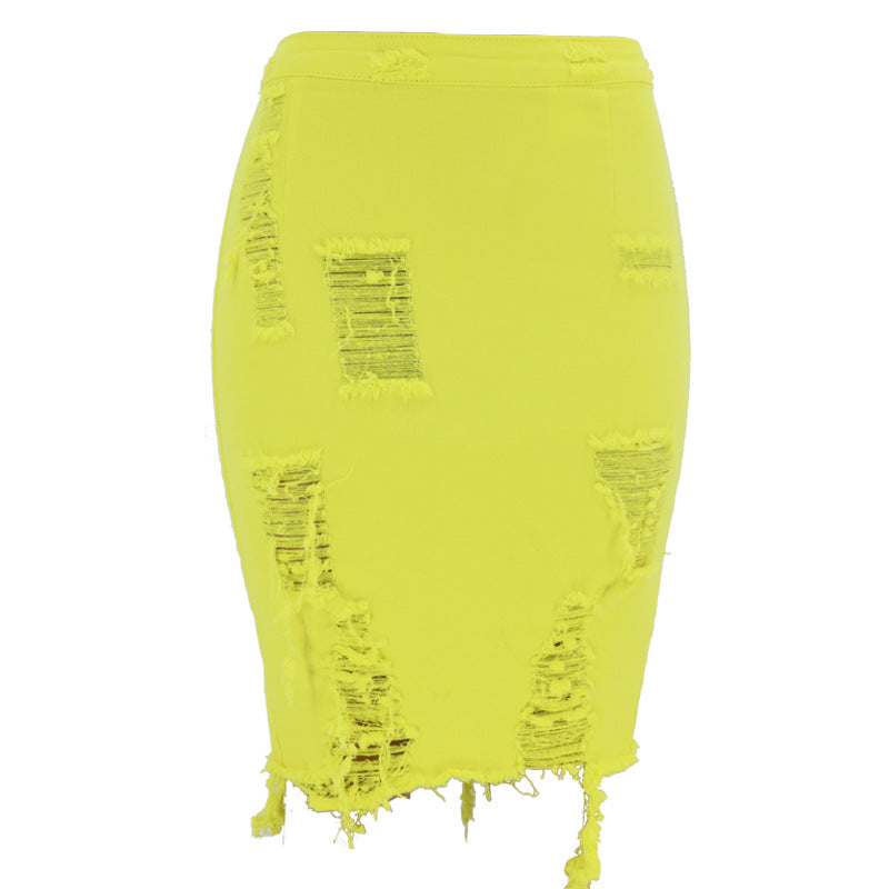 Hole Bag Hip Skirt Denim Skirt