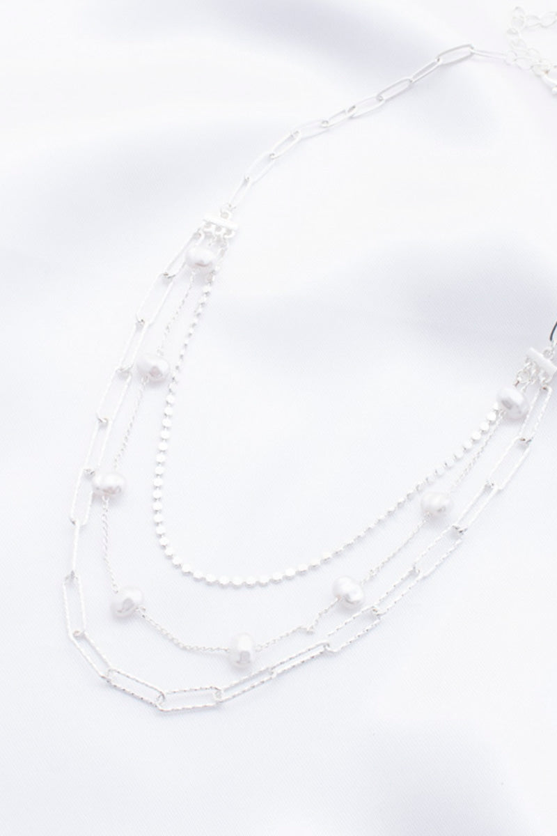 Pearl Beaded Oval Link Layered Necklace