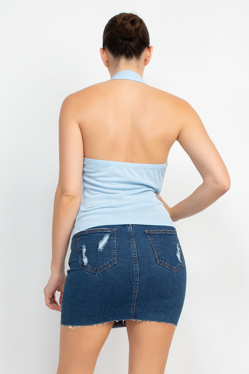 Collared Halter Open Back Top