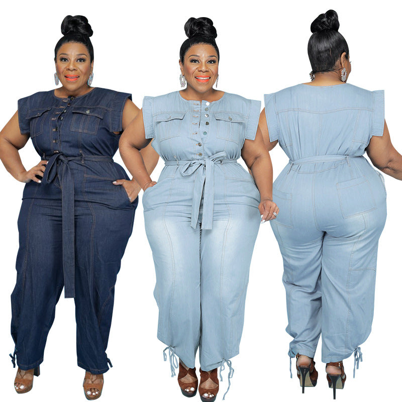 Summer Style Washed Denim Casual Jumpsuit