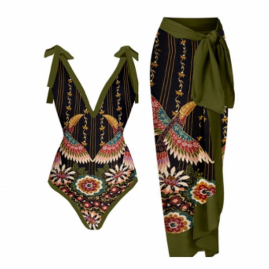 Vintage Printed Multi-Colored One Piece Swimsuit