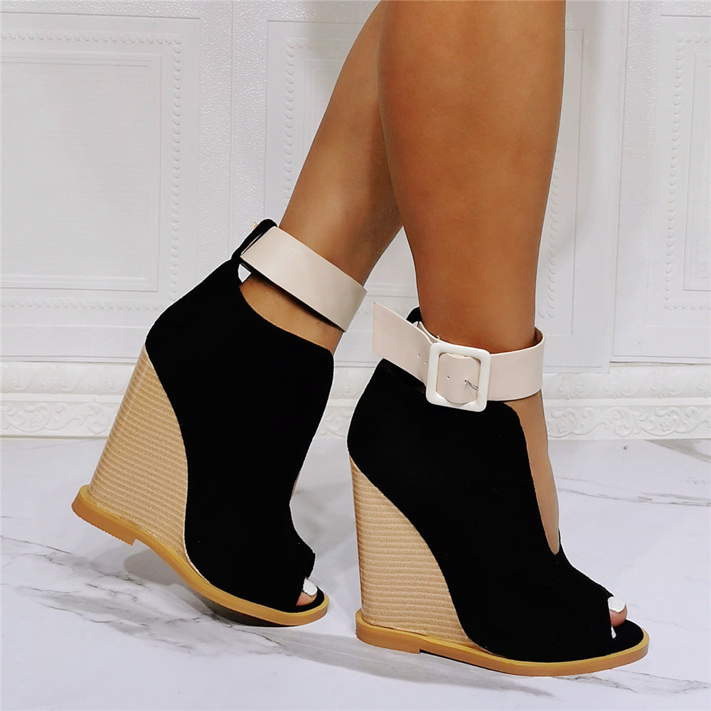 Sexy Wedge Heels With One-line Strappy Roman Heel Sandals
