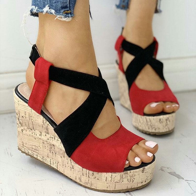 Fish Mouth European And American Style Sleeve High Heel Wedge Sandals
