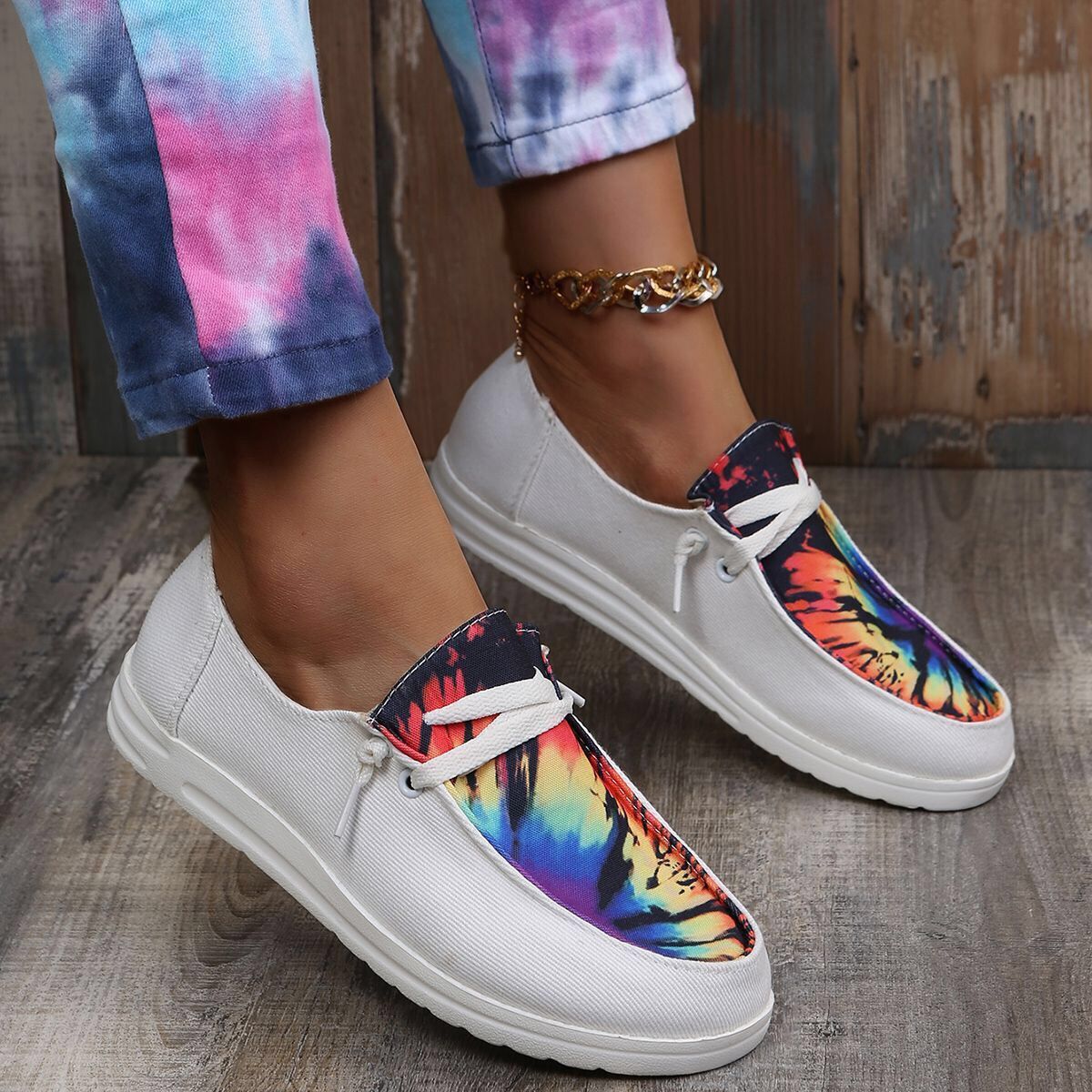Canvas Shoes Patchwork Flats Shoes Running Walking Sneakers Women