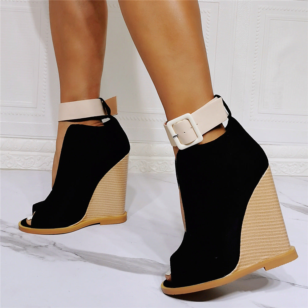 Sexy Wedge Heels With One-line Strappy Roman Heel Sandals